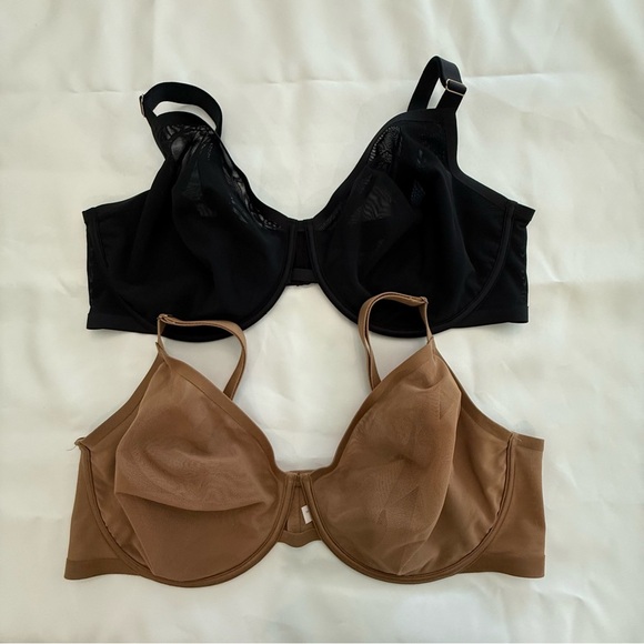 2 Auden Mesh Unlined Bras Size 42DDD EUC Black & Tan - Picture 1 of 5